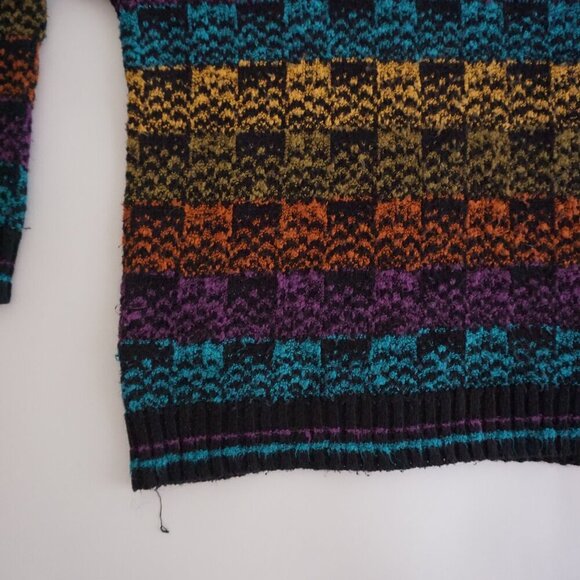 '80S Teal Purple Yellow 3D Eclectic Coogi Biggie Cosby Crewneck Knit Sweater L - Picture 7 of 9